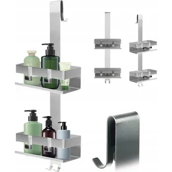 Věšák SUS304 NEREZOVÁ OCEL POLIČKA S HÁČKY NA SKLENĚNÉ DVEŘE, BEZ VRTÁNÍ