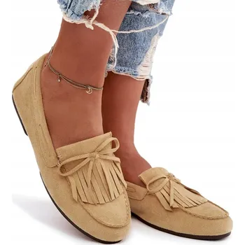 Dámské mokasíny Dámské mokasíny z eko semiše, ploché s třásněmi, žluté, velikost 39