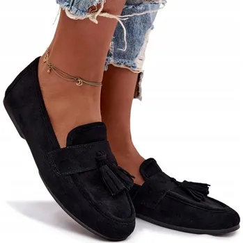 Dámské mokasíny Dámské mokasíny, ploché, z eko semiše s třásněmi, pohodlné, černé, velikost 39