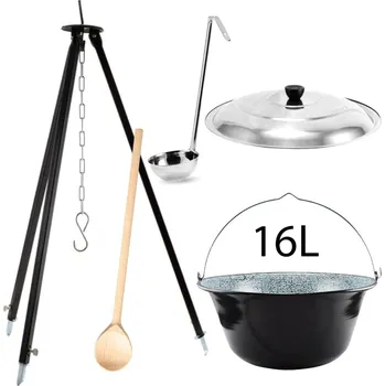 kotlíky Perfect Home Kotlikset013 Trojnožka ke kotlíkům 1,2m + smaltovaný kotlík s poklicí 16 L + vařečka + naběračka ZDARMA, 5 ks