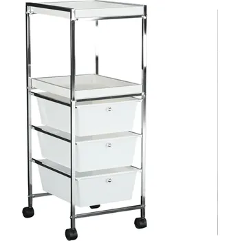 regál Pojízdný regál CORFU chrom a plast bílý