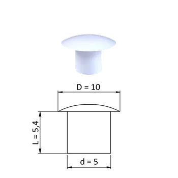 Zábradlí Vnitřní krytka kulatá ø 10 mm, otvor ø 5 mm, bílá, plast