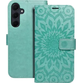 Pouzdro na mobilní telefon Flip pouzdro MEZZO Book Samsung Galaxy A37 5G Zelená mandala (Flip pouzdro na mobil MEZZO Book s reliéfní mandalou a šňůrkou pro Samsung Galaxy A37 5G, zelené)