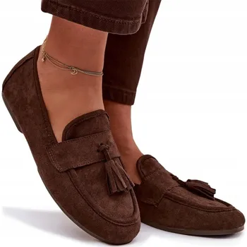 Dámské mokasíny DÁMSKÉ MOKASÍNY PLOCHÉ SEMIŠOVÉ EKOKOŽE S TŘÁSNĚMI POHODLNÉ ČOKOLÁDOVÉ 39