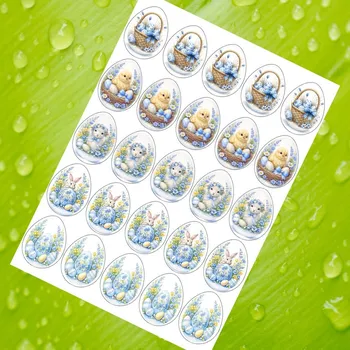 Jedlá dekorace na dort Modrobílý velikonoční mix – jedlá dekorace, vajíčka 5 cm (25 ks) Profi Dekor List (VYŘEZÁNO)