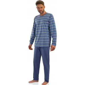 Pánské pyžamo Sesto Senso Pánské pyžamo s proužky, DLOUHÉ, bavlněné, Jeans Pásky, XL