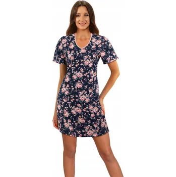 Dámská noční košile Sesto Senso Košile noční dámská bavlna s krátkým rukávem 2508/05 námořnická modrá růžová M