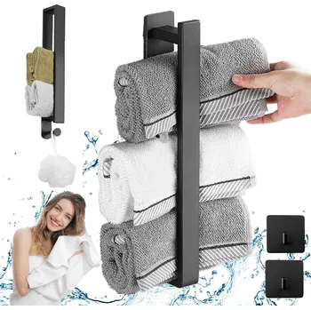 Věšák VĚŠÁK NA RUČNÍKY 40CM ČERNÝ NEREZOVÁ OCEL SAMOLEPICÍ S HÁČKY