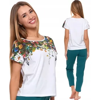 Dámské pyžamo Dámské pyžamo dvoudílné - tričko s květinami a dlouhé kalhoty MORAJ L