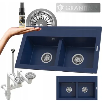 Granitový dřez Dvoukomorový granitový dřez Granitan DUET, stříbrný