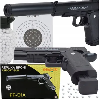 Dětská zbraň PISTOLE S TLUMIČEM KOVOVÁ ASG KULIČKY 6MM + DÁREK