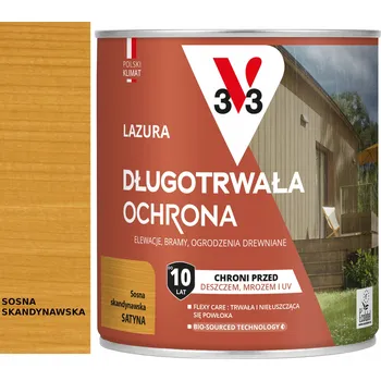Lak na dřevo V33 Lazura s dlouhodobou ochranou 10 let Borovice skandinávská, saténový lesk, 0,75 l