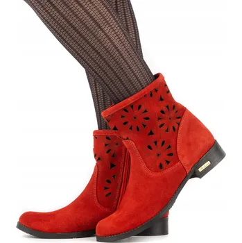 Dámské kozačky Dámské kotníkové boty semišové kožené Alice červené barvy s prolamovaným vzorem velikost 40