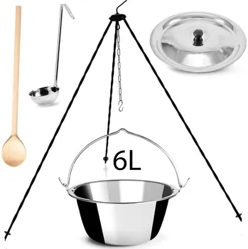 kotlíky Perfect Home Kotlikset006 Trojnožka ke kotlíkům 1m + nerezový kotlík s poklicí 6 L + vařečka + naběračka ZDARMA, 5 ks
