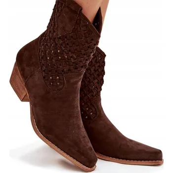 Dámská zimní obuv DÁMSKÉ KOTNÍKOVÉ BOTY S VZOREM, NA PODPATKU, ZIP, EKO SEMIŠOVÉ, ČOKOLÁDOVÉ, VELIKOST 38