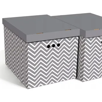 Úložný box Dekorativní krabice šedý cikcak XL úložný box, velikost 42x32x32cm (Krabice ERKAR je vyrobena z pevné lepenky a hodí se ideálně k přechovávání různých předmětů jako je oblečení, hračky, knihy a jiné drobnosti. Díky dekorativnímu potisku může být na očích 