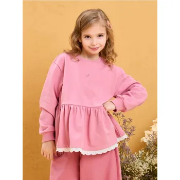 Dívčí mikina Sinsay - Bavlněná mikina s výšivkou ve tvaru srdce - růžová - 552HN-39X - 552HN-39X-140