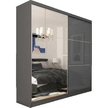 Šatní skříň Posuvná šatní skříň KUREZ se zrcadlem Barva: šedá, Rozměr: 180x216x61