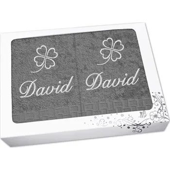 Ručník Dárková sada ručník + osuška se jménem ratanika tmavě šedá Čtyřlístek