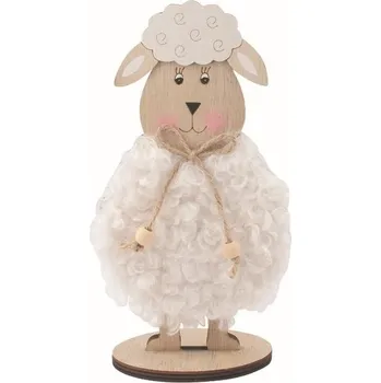 Velikonoční dekorace Ovce dřevěná bílá 11 x 20 x 6 cm na postavení