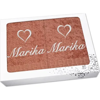 Ručník Dárková sada ručník + osuška se jménem ratanika terakota Srdce