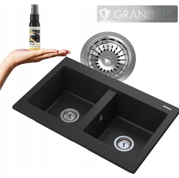 Granitový dřez Dvoukomorový granitový dřez Granitan VERSO, černý