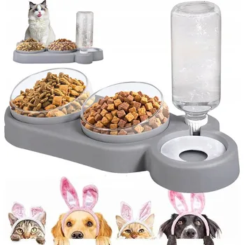 Miska pro psa TROJITÁ MISKA PRO KOČKY PSA 500 ML DÁVKOVAČ SUCHÉ VLHKÉ KRMIVO 15 STUPŇŮ