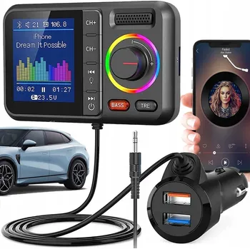 Bezdrátový FM transmitter do auta, MP3 přehrávač, Bluetooth 5.0, LED
