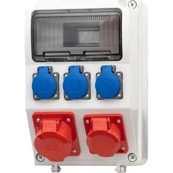 Rozvaděč Zásuvková skříň 9M 32A 5p, 16A 5p, 3x230V - 9 modulů s jističi a chráničem - 10kA