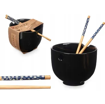 Porcelánová miska černá s hůlkami 13x10,5 cm.