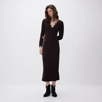 Dámské šaty Reserved - Maxi šaty s krajkou - tmavě hnědá - 404IK-89X - 404IK-89X-M