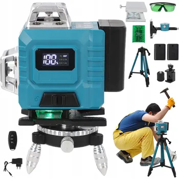 Měřící laser KŘÍŽOVÝ LASER ZELENÝ 16 LINII + STATIV 4D 2X AKU SADA