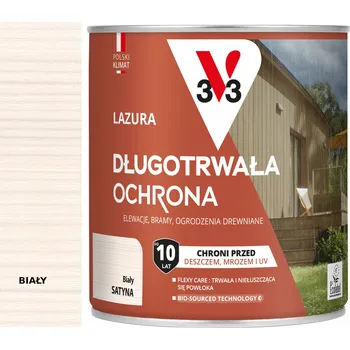 Lak na dřevo V33 Lazura s dlouhodobou ochranou 10 let Bílá satén 0,75l
