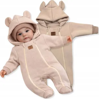 Kojenecký overall OVERAL pro NEDONOŠENCE velikost 50 na DVA ZIPY dvouvrstvý přechodný BÉŽOVÝ