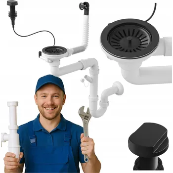 Sifon Automatický sifon JEDNOKOMOROVÝ pro KUCHYŇSKÝ DŘEZ s přepadem ČERNÝ