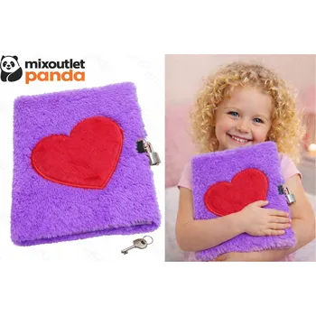 PLYŠOVÝ NOTES DENÍK SE SRDÍČKEM UZAVÍRATELNÝ VISACÍM ZÁMKEM. A5 LINKOVANÝ