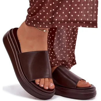 Dámské pantofle NAZOUVÁKY DÁMSKÉ KLASICKÉ HLADKÉ NA PLATFORMĚ POHODLNÉ ČOKOLÁDOVÉ 37