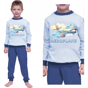Chlapecké pyžamo CHLAPECKÉ BAVLNĚNÉ PYŽAMO S DLOUHÝM RUKÁVEM A DLOUHÝMI KALHOTAMI LETADLO 92
