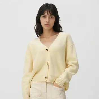 Dámský svetr Reserved - Vlněný kardigan - světle žlutá - 244HI-10X - 244HI-10X-XS