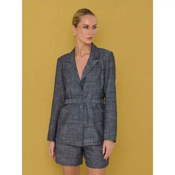 Dámské sako Sinsay - Sako s páskem v pase a viskózou - indigo - 451GY-57M - 451GY-57M-L