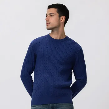 Pánský svetr Reserved - Strukturální svetr s bavlnou - indigová - 636HD-57X - 636HD-57X-XXL