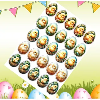 Jedlá dekorace na dort  Velikonoční vajíčka – Kuřátka – jedlá dekorace 5 cm Fondánový list (NEVYŘEZÁNO)