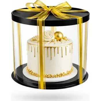 Dóza na potraviny Cake Star Cake Star 4Cake Plastový kulatý box na dorty černý bez stuhy (26 x 26 x 44 cm)