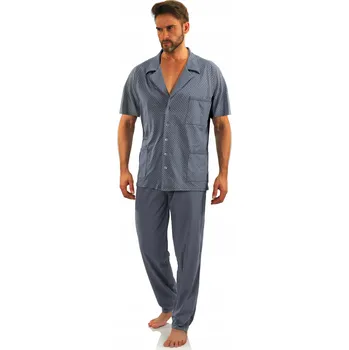 Pánské pyžamo Pánské pyžamo na knoflíky KRÁTKÝ RUKÁV DLOUHÉ KALHOTY kotvičky Jeans L