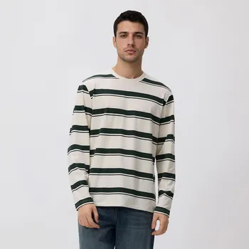 Reserved - Pruhované tričko střihu regular s dlouhými rukávy - petrolejová - WD016-67X - WD016-67X-XXL