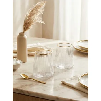 Sklenice Sinsay - Sada rýhovaných sklenic se zlatým okrajem 2 pack - zlatá - 367IZ-GLD - 367IZ-GLD-ONE