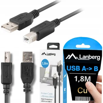 Datový kabel USB kabel typ A - USB typ B, samec, pro tiskárnu 2.0, 1,8 m, černý, Lanberg