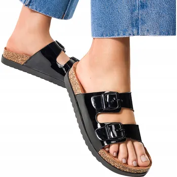 Pracovní obuv NAZOUVÁKY Dámské Lakované Černé Korkové Profilované Podrážka Pásky vel 38