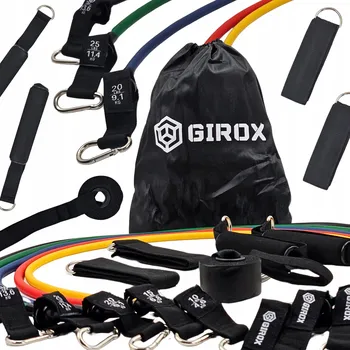 ODPOROVÉ GUMY GIROX NA CVIČENÍ | ODPOR AŽ 45 KG | SADA 5 GUM + ÚCHYTY