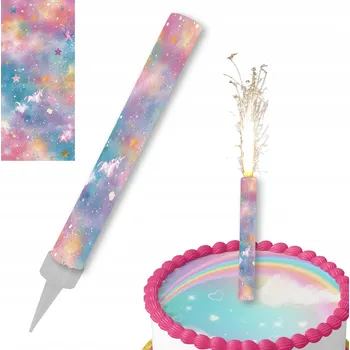 Dortová svíčka NAROZENINOVÁ FONTÁNA S FONTÁNA SVÍČKA S JEDNOROŽCEM, NAROZENINOVÝ DORT 12 cm